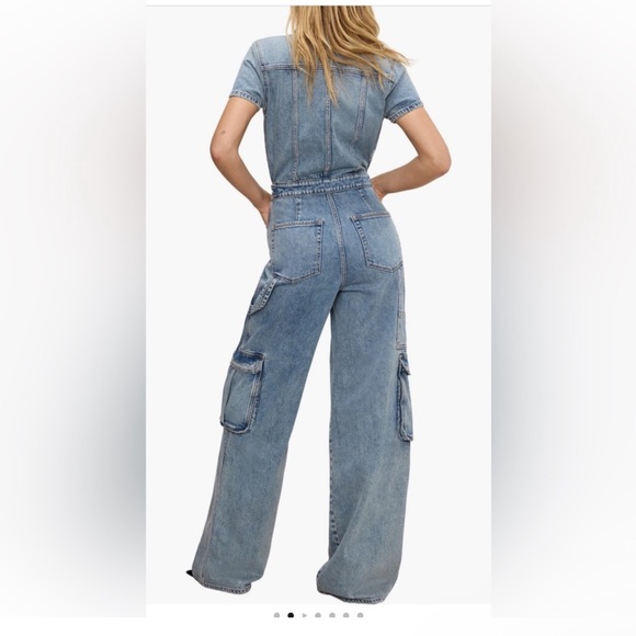 GOOD AMERICAN DENIM CARGO JUMPSUIT IN INDIGO SIZE XS - Picture 5 of 16